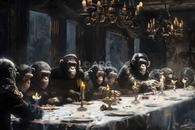 Affenbankett im historischen Salon (KI-generiert)